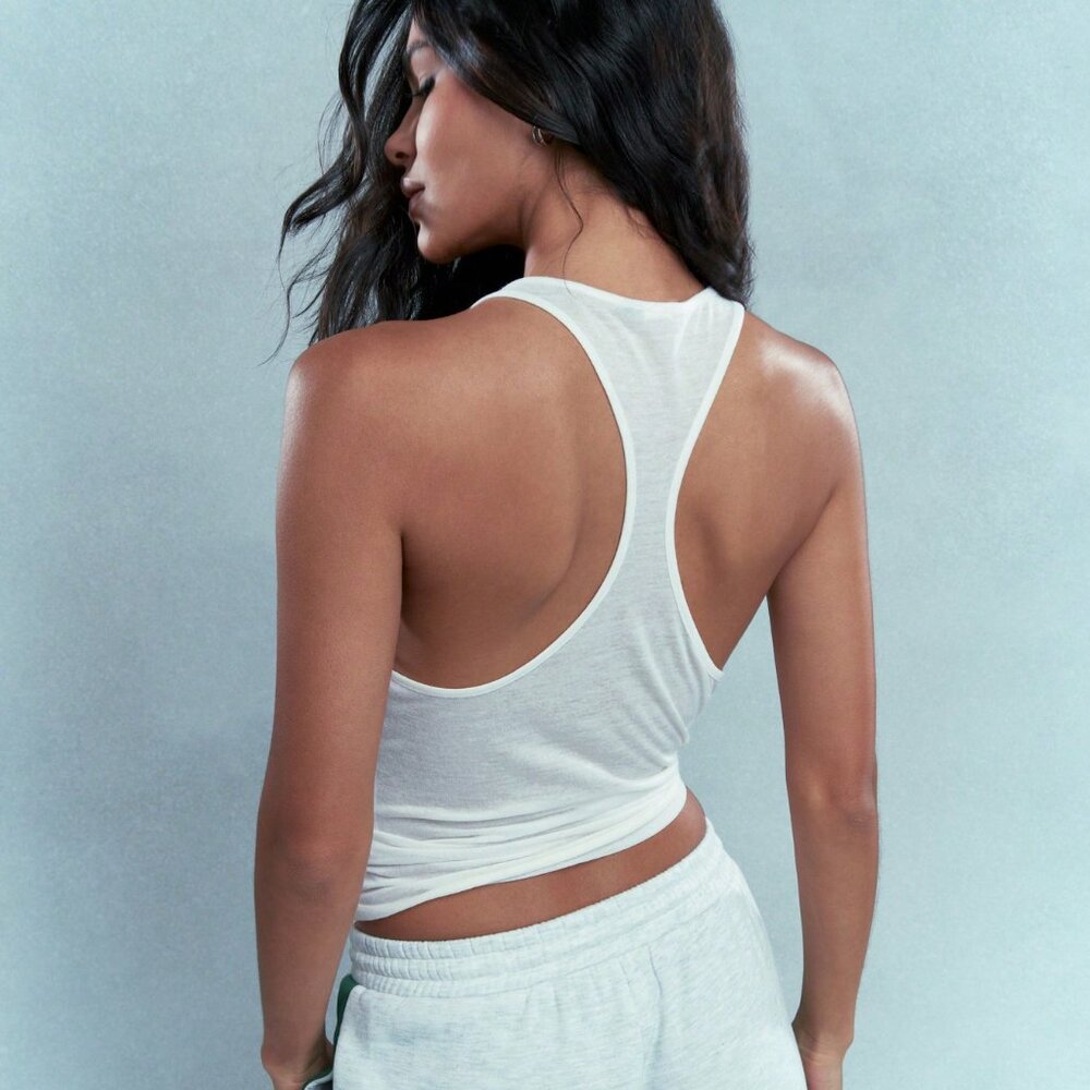 🌟 Street Metal Logo Label Sheer Raw Hem Racerback Tank Top 🌟 - Picture 3 of 4